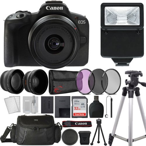 Canon - EOS R50 Mirrorless Camera with 18-45mm Lens Ultimate Top Accessory Kit - Black-Front_Standard 