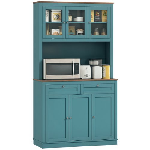 Homcom - 71" Kitchen Pantry Cabinet with Microwave Stand - Green-Front_Standard 