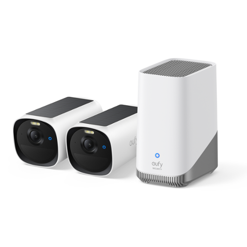 eufy - eufyCam E40 2-Cam Kit (HomeBase S380) Outdoor Wireless Solar Security Camera, Local Storage, No Monthly Fee - White