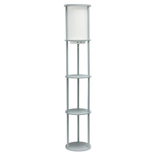 Simple Designs - Round Etagere Storage Floor Lamp with 2 USB, 1 Outlet - Gray-Front_Standard 