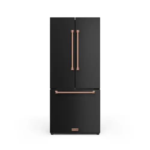 Front. Thor Kitchen - Gordon Ramsay Series by Thor Kitchen 17.5 Cu. Ft. Counter Depth Refrigerator with Rose Gold Hardware - Black.