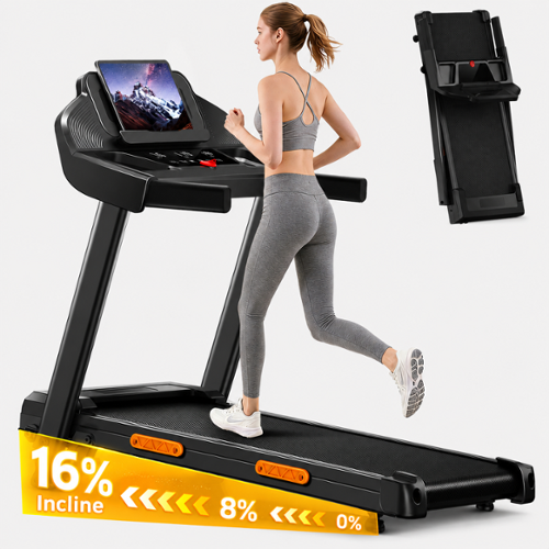 ROBORE - SF20 Portable Folding Treadmill for Home Office, 16% Incline, 7.5MPH 3.0HP Quiet Motor, Heart Rate, 400 LBS, LED Display - Black-Front_Standard 
