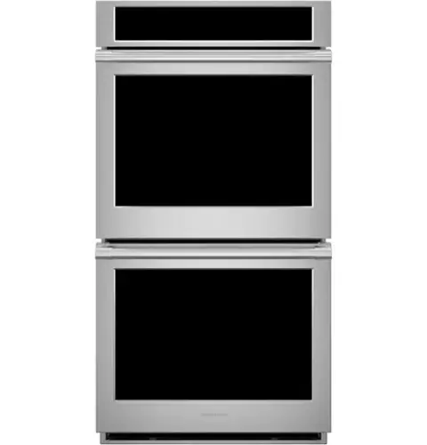 Front. Monogram - Statement 27" Smart Built-In Double Electric True Convection Wall Oven with Digital Recipe Box - Stainless Steel.
