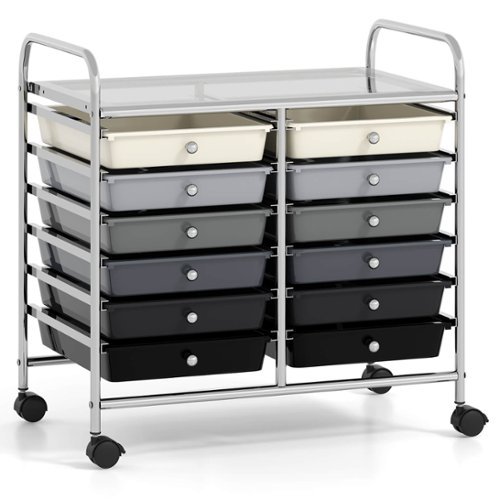 Costway - 12 Drawers Rolling Cart Storage Scrapbook Paper Studio Organizer Bins - Gray-Front_Standard 