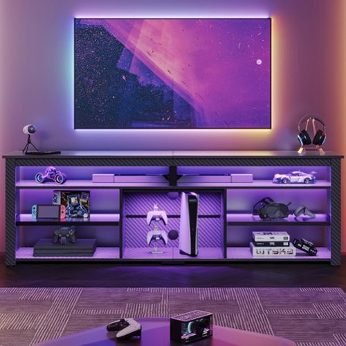 Bestier - 70-Inch Gaming TV Console for Up to 80-Inch TVs with Customizable LED Lights - Black-Front_Standard 