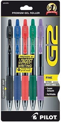 Pilot - G2 Retractable Gel Pens, Fine Point, 5/Pack (31079) - Assorted Ink