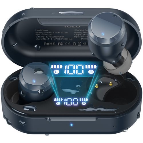 TOZO - T12 Bluetooth Wireless Earbuds, 55H Play, Stereo Bass, IPX8, Wireless Charging, App-32EQ, ENC Mic, LED Display - Blue-Front_Standard 