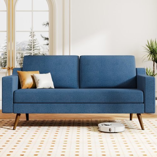Dyonery - 65.4" Loveseat Sofa,Mid Century Modern Loveseat Couches for Living Room,Comfy Linen Sofa with Spring Cushion - Blue-Front_Standard 