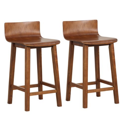 Costway - 24.5" Wood Bar Stools Set of 2 with Solid Back & Seat Mid Century Bar Chairs - Brown