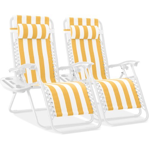Best Choice Products - Set of 2 Zero Gravity Lounge Chair Recliners for Patio, Pool w/ Cup Holder Tray - Marigold Striped-Front_Standard 
