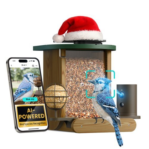 BIRDFY - Smart Bird Feeder Cedar D with Solar Panel, 1080P Camera, Lifetime Free AI Bird ID, Slow Motion, Night Vision, Durable - Brown-Front_Standard 