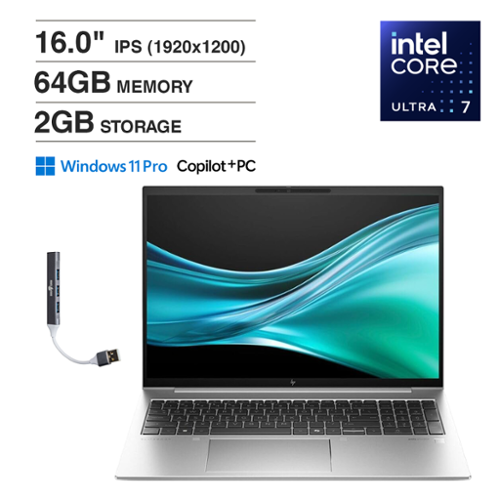 HP - EliteBook Laptop 16.0 WUXGA Display (Intel Ultra 7 165U , 64GB DDR5, 2TB PCIe SSD, Intel Graphics, Win 11 Pro) - Silver-Front_Standard 