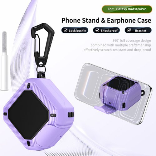 Dteck - for Samsung Galaxy Buds 4 / Galaxy Buds 4 Pro Case with Lock Clip and Phone Stand, Comes with Hook and Cleaning Pen - Purple-Front_Standard 