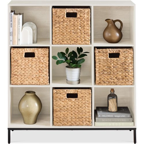 Best Choice Products - Elevated 9-Cube Storage Organizer, 11in Shelf, Bookcase, Display Shelf, w/ Metal Legs - Whitewash-Front_Standard 
