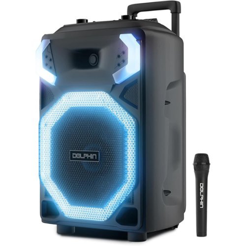 Dolphin Audio - Dolphin X-BASS 15" Bluetooth Speaker System with LED Lights and Microphone Portable DJ Party Speaker - Black-Front_Standard 