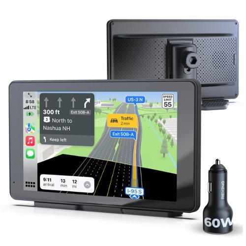 Rexing - 7" Wireless Touchscreen Display with CarPlay & Android Auto - Black