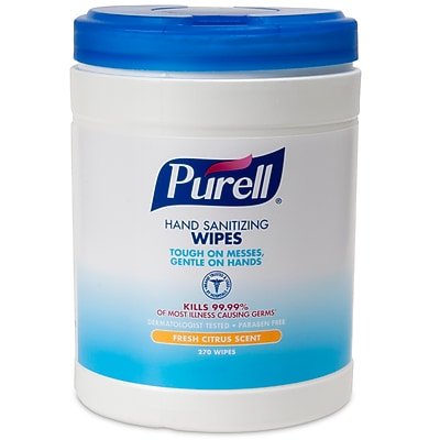 Purell - Hand Sanitizing Wipes, Fresh Citrus Scent, 270 Wipes/Pack (9113-06) - White