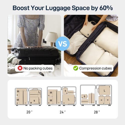 Epicka Nylon Compression Packing Cubes 6 Set - Water Resistant Travel Packing Organizer for Carry on - Beige - Beige GLOBAL SHIPPING