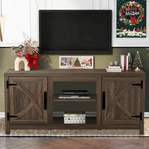 Ihomeadore - 58" Farmhouse TV Stand with Open Storage Shelves and Cabinets for TV up to 65" - Brown-Front_Standard 