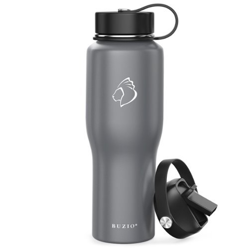 Buzio - 32oz Insulated Tumbler with Straw Lid and Flex Lid - Fits in Cup Holder - Gray-Front_Standard 