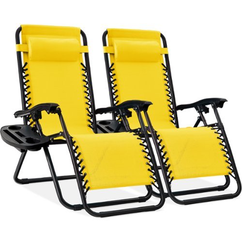 Best Choice Products - Set of 2 Zero Gravity Lounge Chair Recliners for Patio, Pool w/ Cup Holder Tray - Sunflower Yellow-Front_Standard 