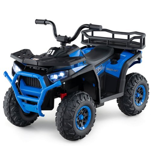 Costway - 24V Kids Ride on Electric ATV Car Toy with Spring Suspension & LED Lights USB - Navy-Front_Standard 
