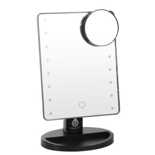 Pursonic - LED Dimmable Touch Vanity Makeup Mirror With Detachable 5X Mirror - Black-Front_Standard 