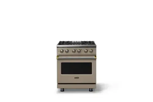 Front. Viking - 30"W. 4 Burner Pro5S 4.7 Cu. Ft. Freestanding Sealed Dual Fuel Convection Range-Nantucket/Brushed Brass - Nantucket.