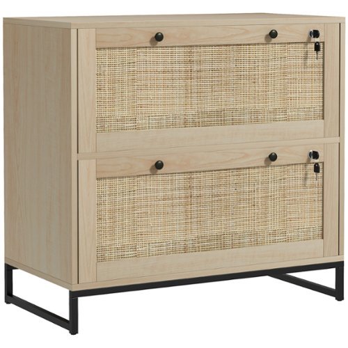 Vinsetto - 2 Rattan Drawer File Cabinet with Lock, Lateral Filing Cabinet with Adjustable Hanging Bar for Letter-Front_Standard 
