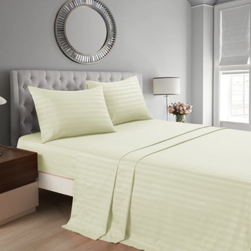 MarCielo - 4-Pieces Soft Striped Bed Sheets with 18 inches Deep Pocket - Cream-Front_Standard 