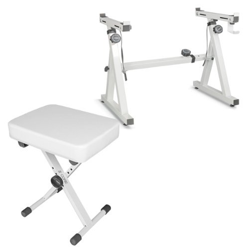 5 CORE - Keyboard Stand Adjustable z Style Piano Riser + Keyboard Piano Bench - White-Front_Standard 