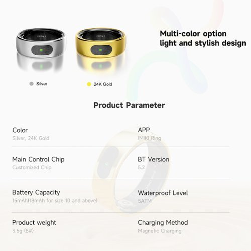 IMIKI Smart Ring – Waterproof Fitness Tracker w/ Health & Sleep Monitoring, Touch Function – Size Before You Buy – Size 9 - Silver BUY IN QATAR