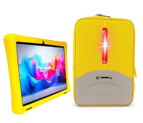 LINSAY - 10.1"Octa Core 128GB Storage Android 15 Tablet with Kids Defender Case, and LED Backpack - Yellow-Front_Standard 