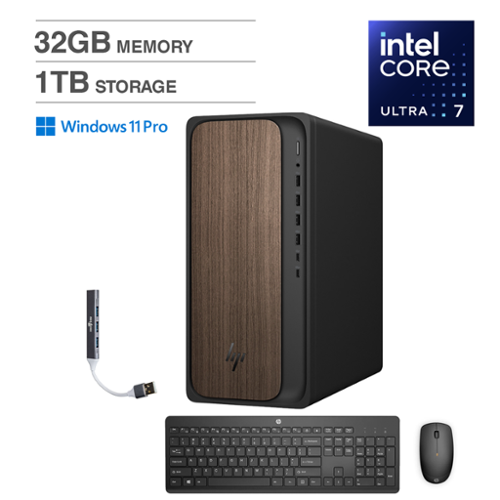 HP - Upgraded - OmniDesk Desktop (Ultra 7-265, 32GB, 1TB SSD, Intel Graphics, Win 11 Pro ) - Dark Wood-Front_Standard 