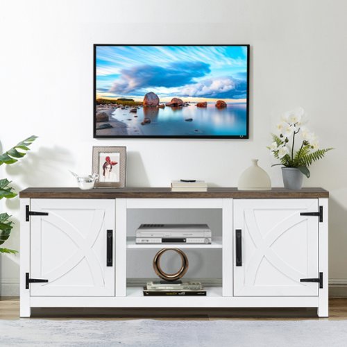 Ihomeadore - 58" Farmhouse TV Stand with Open Storage Shelves and Cabinets for TV up to 65" - White-Front_Standard 