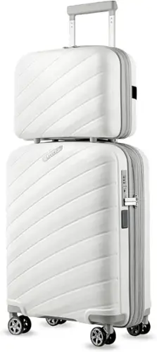 Front. LUGGEX - LUGGEX 20" & 14" Carry on Luggage, Lightweight Suitcase 2 Piece with Spinner Wheels - PFY - White.