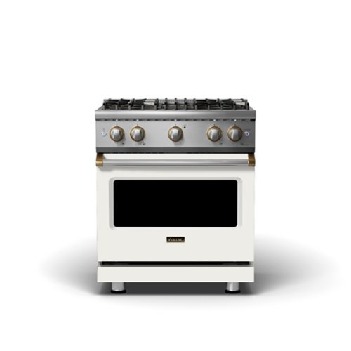 Viking - 5-Series 30" 6.1 cu ft Freestanding All Gas Sealed Burner Range - LP - Pure White + Brass - Pure White with Brushed Brass Accents