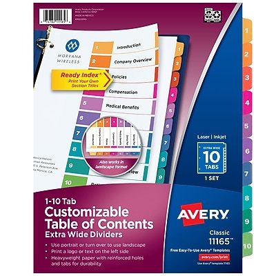 Avery - Ready Index Table of Contents Extra-Wide Paper Dividers, 1-10 Tab - Multicolor