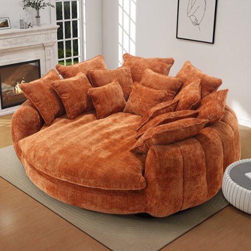 Aukfa - Double Loaf Sofa Bed - Oversized with Armrests, Large Padded High Back, Round Decorative Chair for Living Room/Bedroom - Orange-Front_Standard 