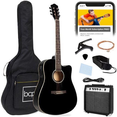 Best Choice Products - Beginner Acoustic Electric Guitar Starter Set 41in w/ Wood Cutaway Design, Gig Bag - Black-Front_Standard 