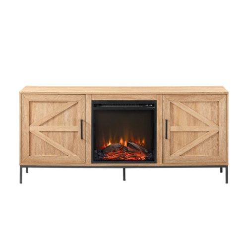 Walker Edison - Modern Farmhouse Barn Door Fireplace TV Stand for Most TVs up to 65” - Coastal Oak-Front_Standard 
