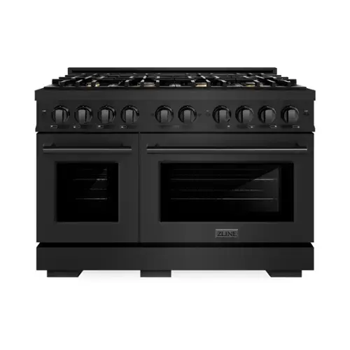 Front. ZLINE - ZLINE 48" Select Double Oven Dual Fuel Range with 8 Brass Burners (HDRB-BR-48) - Black Stainless.