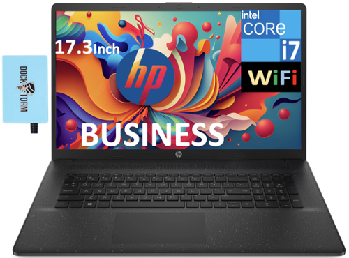 HP - 17t-cn200 Laptop 17.3 HD+ (Intel i7-1255U, 64GB DDR4, 2TB PCIe SSD, Intel Iris Xe, Win 11 Pro) w/USB Hub - Jet Black-Front_Standard 