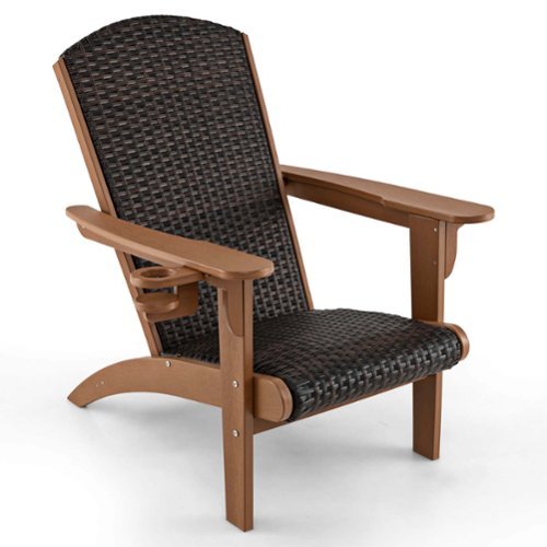 Costway - Patio Adirondack Chair with Rattan Padded Seat Wide Armrests & Hidden Cupholder - Brown,Mix Brown-Front_Standard 
