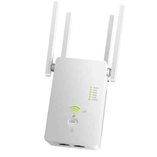 Stock Preferred - WiFi Range Extender 1200Mbps Dual-Band 2.4G/5G Booster Repeater Router with 4 Antennas-Front_Standard 