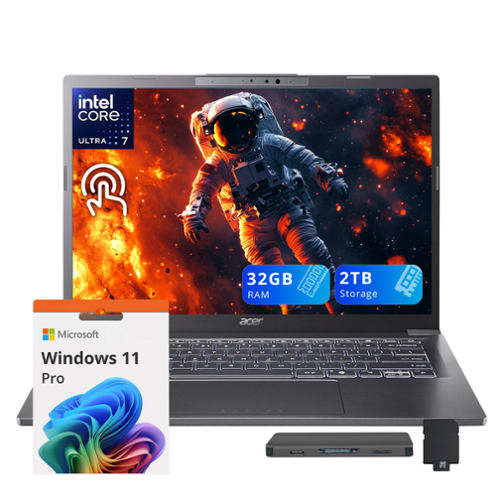 Acer - Aspire 14" WUXGA Touchscreen,Ultra 7 258V,32GB RAM,1TB SSD+1TB Dock Set,ARC 140V,Backlit Keyboard,Win 11 Pro - Gray-Front_Standard 