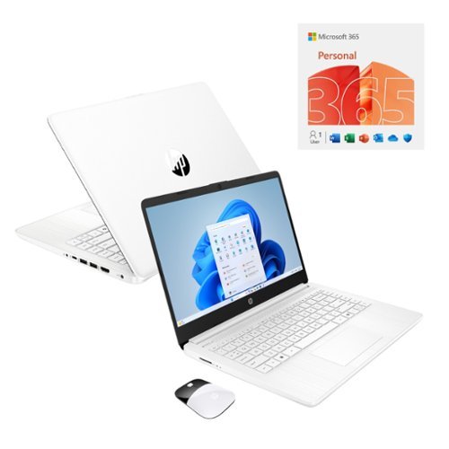 HP - 14" HD Touchscreen Notebook Intel N150 4GB RAM 128GB SSD + Wireless Mouse + Microsoft 365 - Snowflake White-Front_Standard 