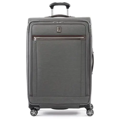 Front. Travelpro - Travelpro Platinum Elite Softside Expandable 29" Checked Spinner - Vintage Grey.