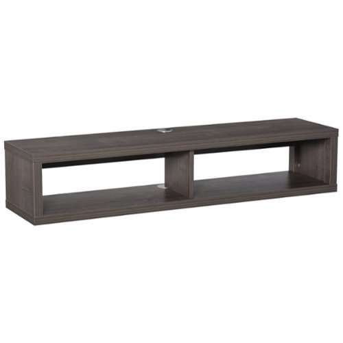 Homcom - Wall Mounted TV Stand, Media Console Floating Storage Shelf for Living Room or Home Office - Dark Grey Wood Grain-Front_Standard 