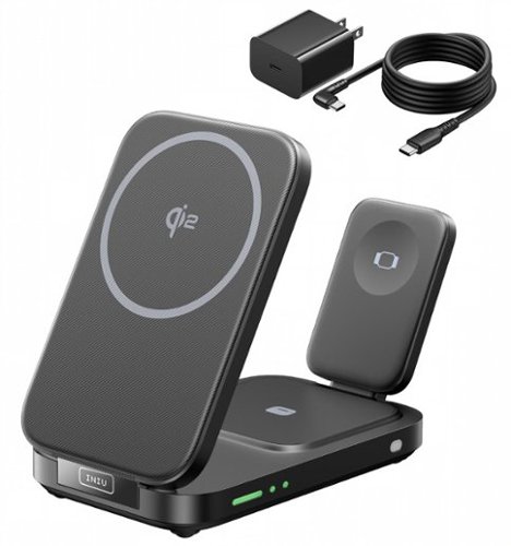 INIU - Magnetic 3-IN-1 Wireless Charger, Qi2 15W Foldable MagSafe Compatible Charging Station, for iPhone/Apple Watch/AirPods - Black-Front_Standard 
